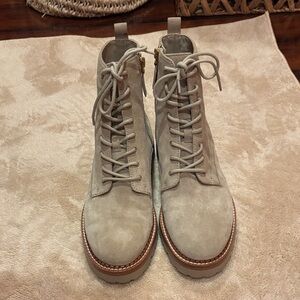Vince Suede Warm Beige Lace-Up Boots